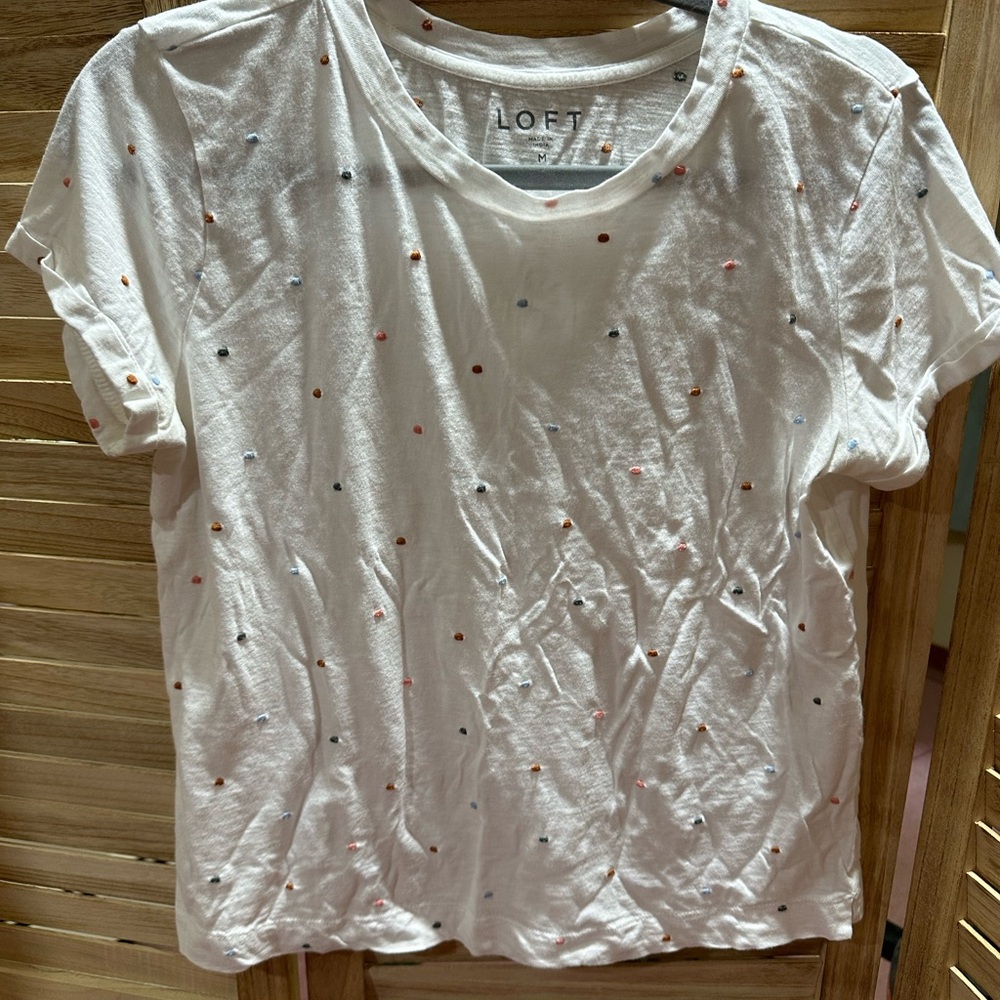LOFT White Tee with Colorful Dots